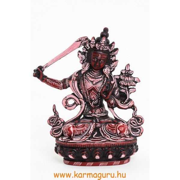 Manjushri kézzel vésett, vörös színű rezin szobor