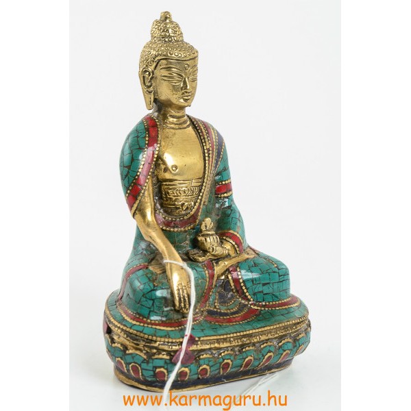 Shakyamuni Buddha szobor réz, kővel berakott, prémium minőség - 14 cm