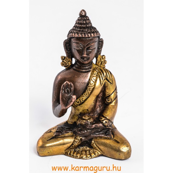 Áldó Buddha szobor réz, alj nélkül, arany és bronz - 8 cm