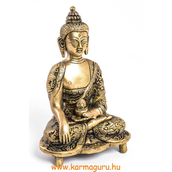 Shakyamuni Buddha szobor réz, sárkányos, matt sárga