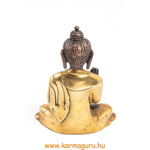 Áldó Buddha szobor réz, alj nélkül, arany és bronz - 16 cm
