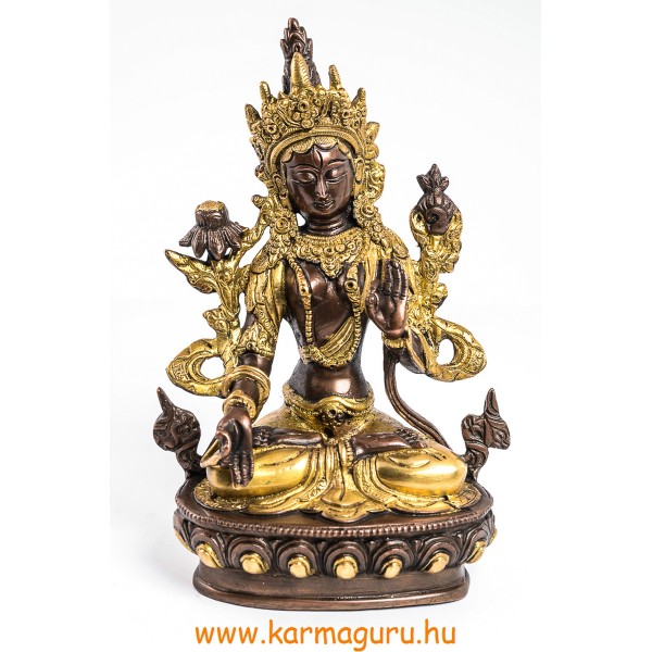 Fehér Tara szobor réz, arany és bronz - 21 cm
