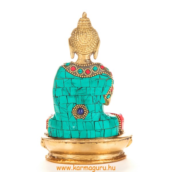 Áldó Buddha szobor réz, kővel berakott