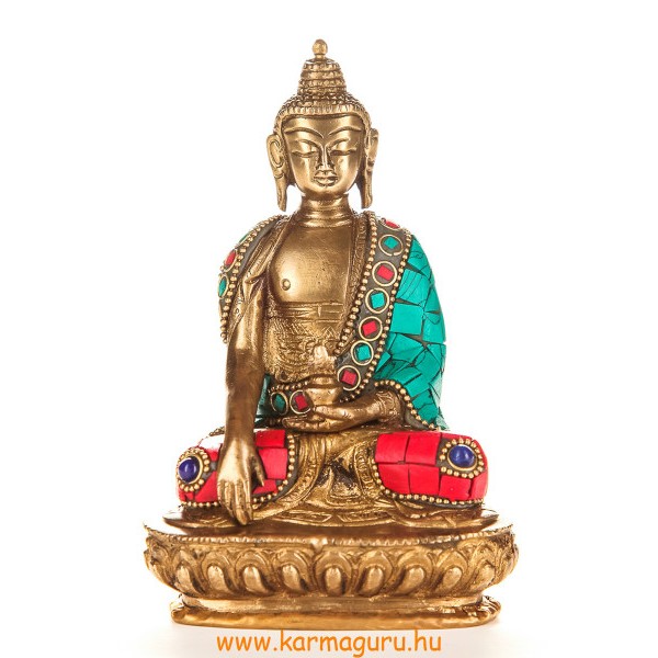 Shakyamuni Buddha szobor réz, kővel berakott