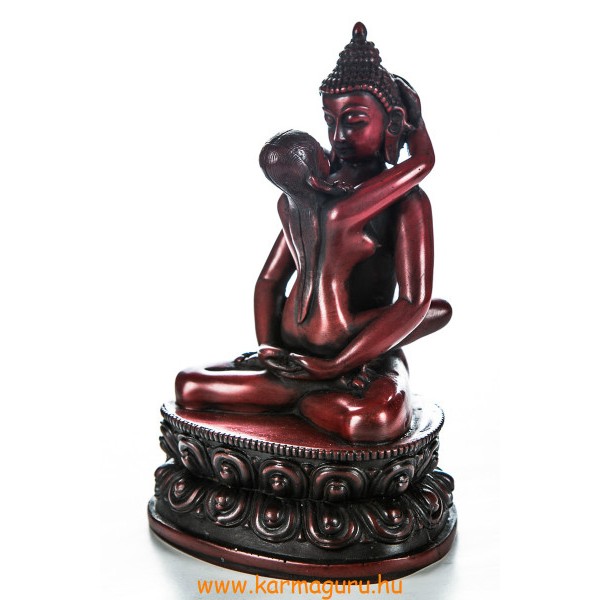Buddha és Shakti (Samantabhadra) rezin szobor, vörös színű - 21 cm
