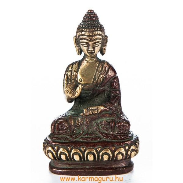 Áldó Buddha réz szobor, arany-vörös - 8cm