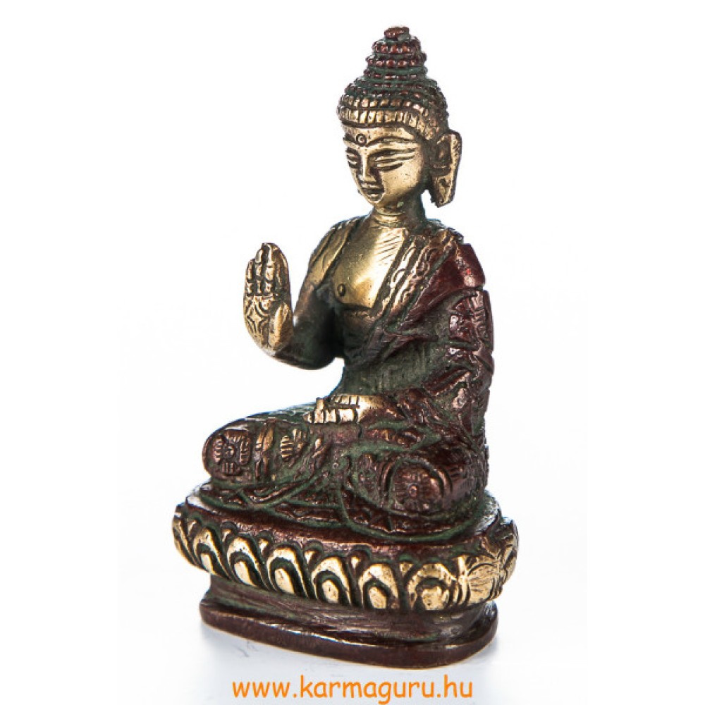 Áldó Buddha réz szobor, arany-vörös - 8cm
