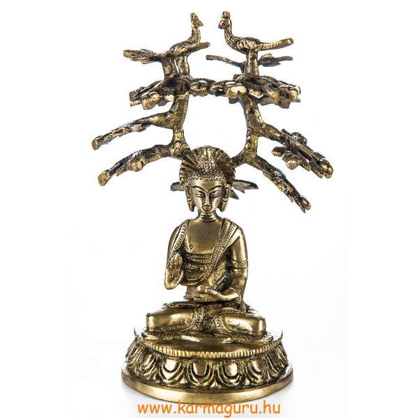 Áldó Buddha bódhi fa alatt réz szobor, matt sárga - 18 cm 