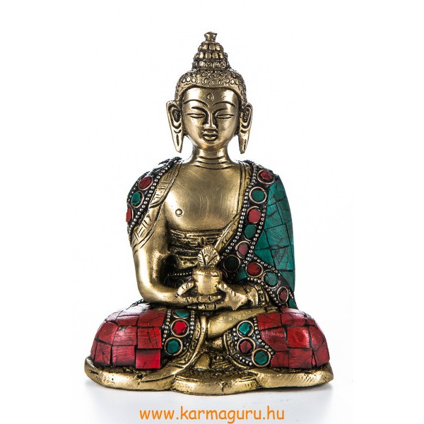 Amitabha Buddha szobor, kővel berakott - 14cm