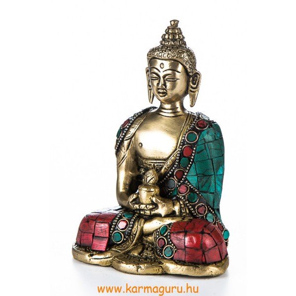 Amitabha Buddha szobor, kővel berakott - 14cm