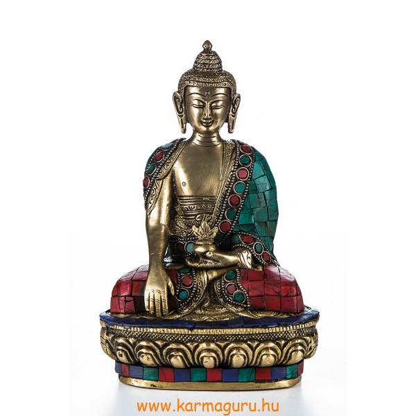 Shakyamuni Buddha réz szobor, kővel berakott - 21 cm