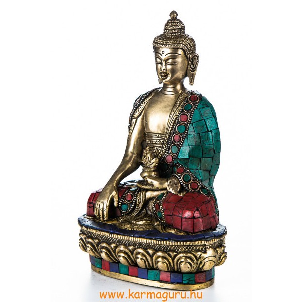 Shakyamuni Buddha réz szobor, kővel berakott - 21 cm