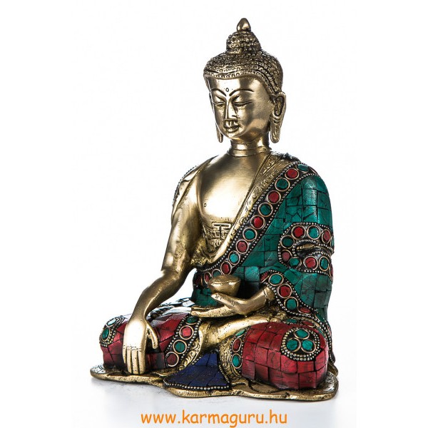 Shakyamuni Buddha réz szobor, kővel berakott - 20 cm