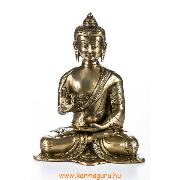 Áldó Buddha réz szobor, matt sárga - 20cm