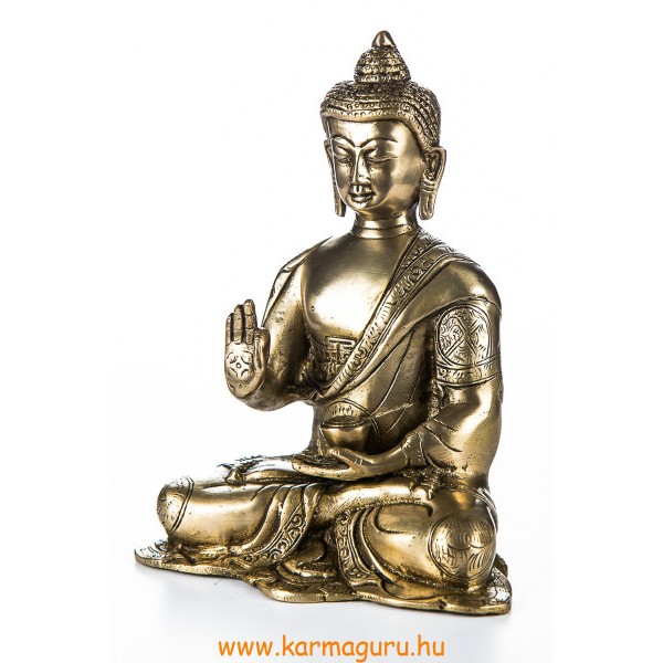 Áldó Buddha réz szobor, matt sárga - 20cm