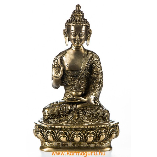 Áldó Buddha réz szobor, matt sárga - 26cm