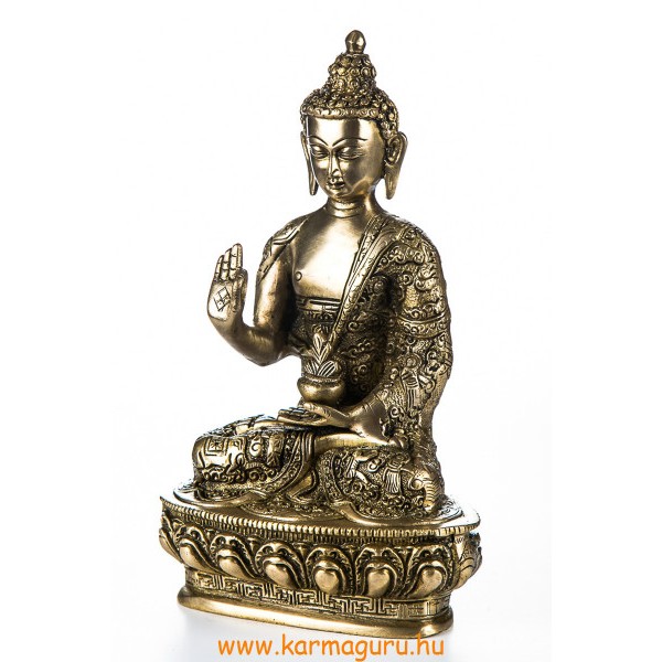 Áldó Buddha réz szobor, matt sárga - 26cm