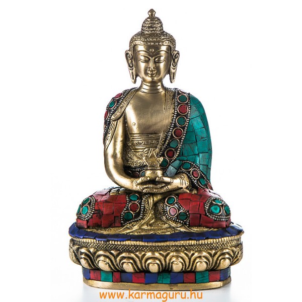 Amitabha Buddha szobor, kővel berakott - 21cm