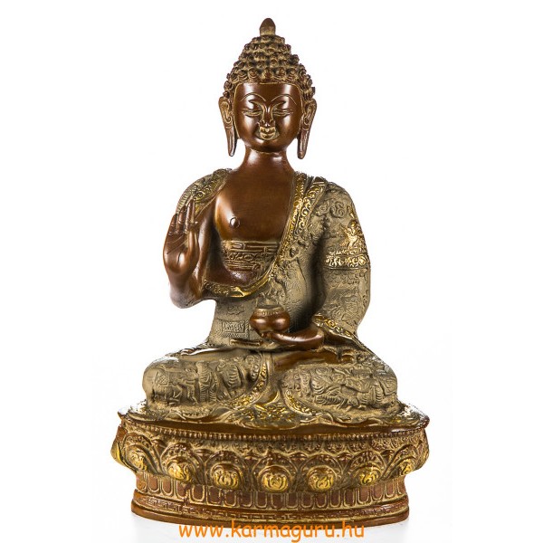 Áldó Buddha réz szobor, nepáli színű - 30cm