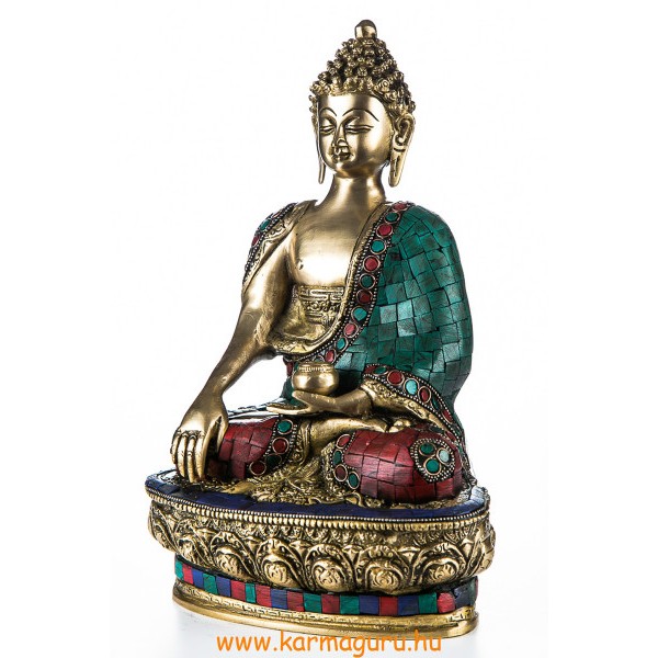 Shakyamuni Buddha réz szobor, kővel berakott - 30 cm