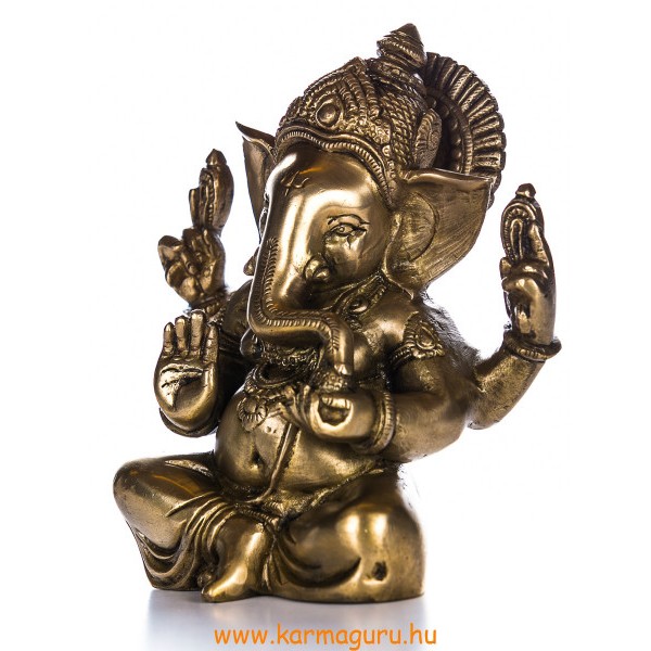 Ganesha réz szobor, matt sárga - 18 cm