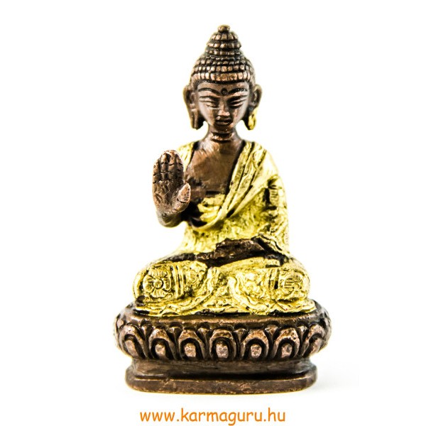 Áldó Buddha réz szobor, arany-bronz - 8cm