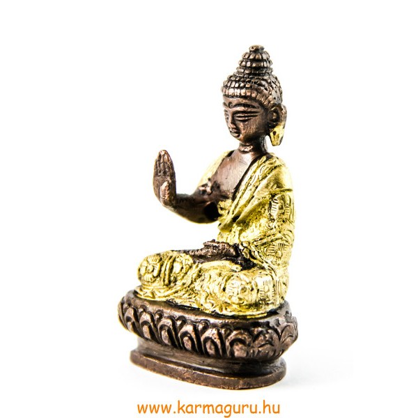 Áldó Buddha réz szobor, arany-bronz - 8cm