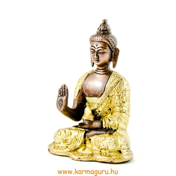 Áldó Buddha réz szobor, arany-bronz - 14cm