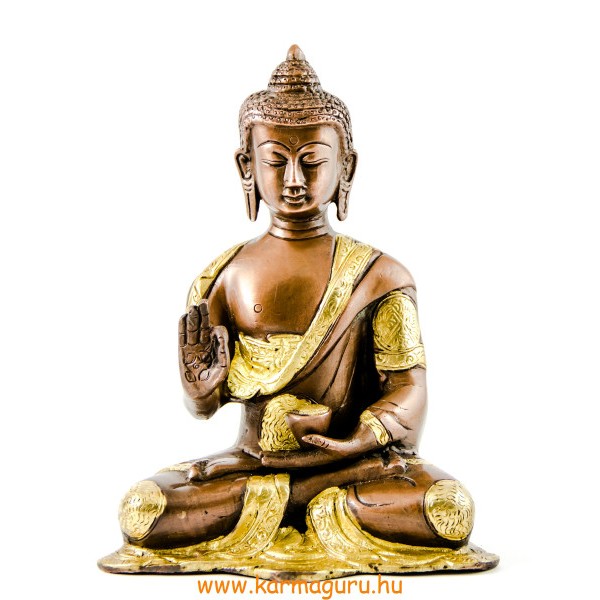 Áldó Buddha szobor réz, alj nélkül, arany-bronz - 20 cm