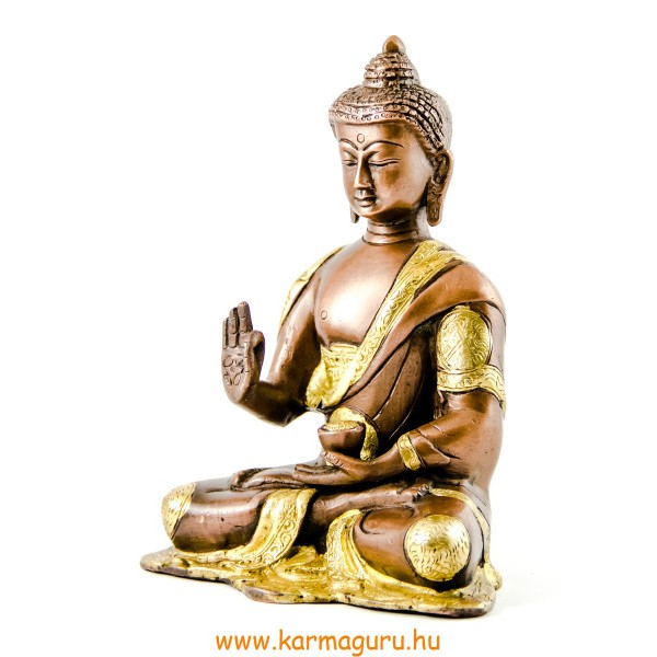 Áldó Buddha szobor réz, alj nélkül, arany-bronz - 20 cm
