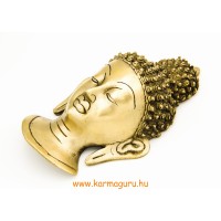 Buddha maszk rézből, matt sárga színű - 18 cm