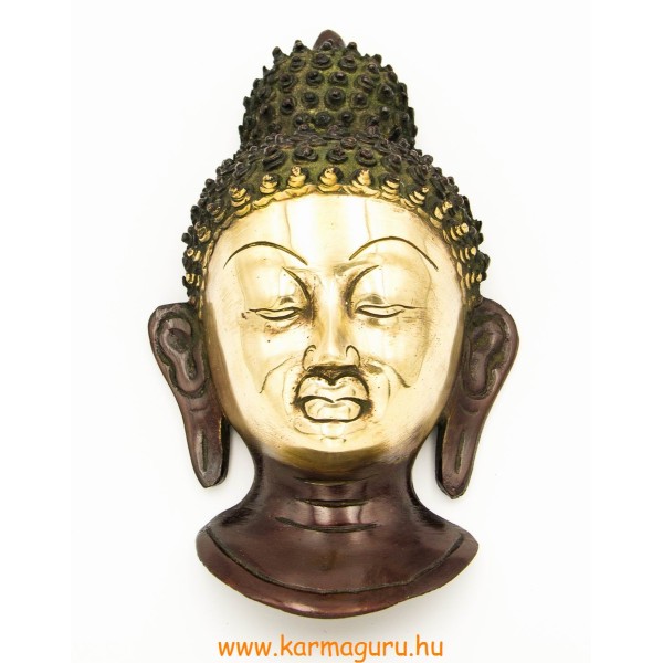Buddha maszk rézből, vörös-arany színű