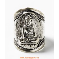 Ezüst színű vastag gyűrű Shakyamuni Buddhával