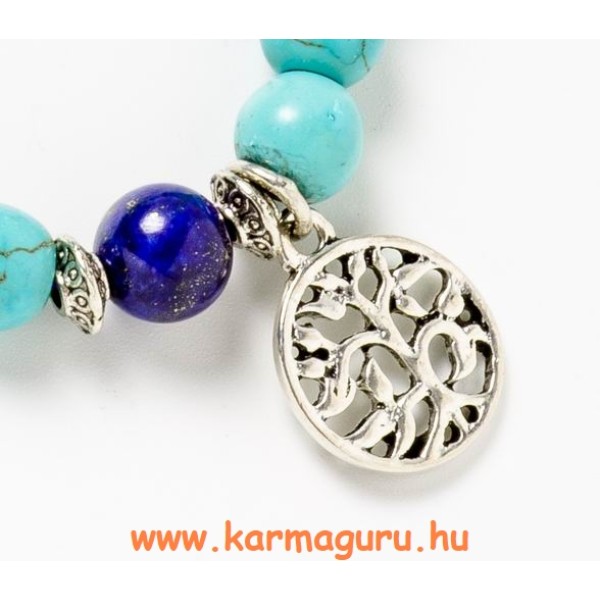 Türkiz, lápisz lazuli, életfa, állítható karkötő, csuklómala