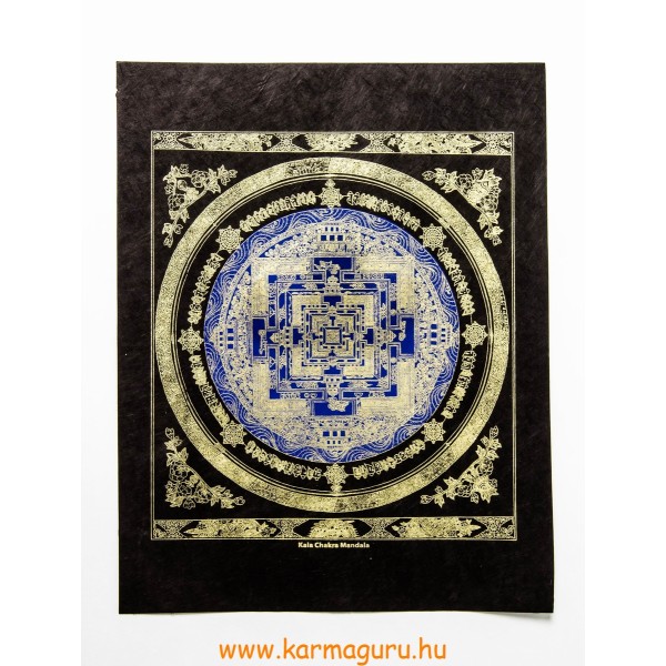 Kalacsakra Mandala fekete mártott papír (LOKTA) falikép, kék