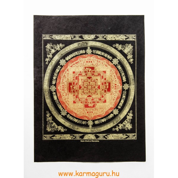 Kalacsakra Mandala fekete mártott papír (LOKTA) falikép, piros