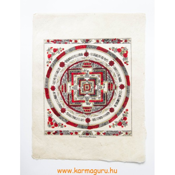 Kalacsakra Mandala mártott papír (LOKTA)  falikép piros díszítéssel