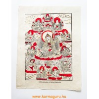 Guru Rinpoche mártott papír (LOKTA) falikép piros díszítéssel