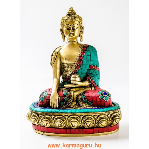 Shakyamuni Buddha réz szobor, kővel berakott - 25 cm