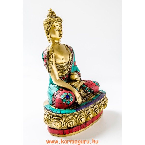 Shakyamuni Buddha réz szobor, kővel berakott - 25 cm