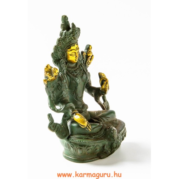 Zöld Tara réz szobor, zöld - arany színű - 14 cm