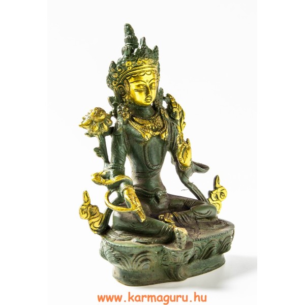 Zöld Tara réz szobor, zöld - arany színű - 21 cm