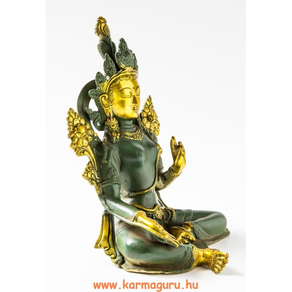 Zöld Tara réz szobor, zöld - arany színű - 27 cm