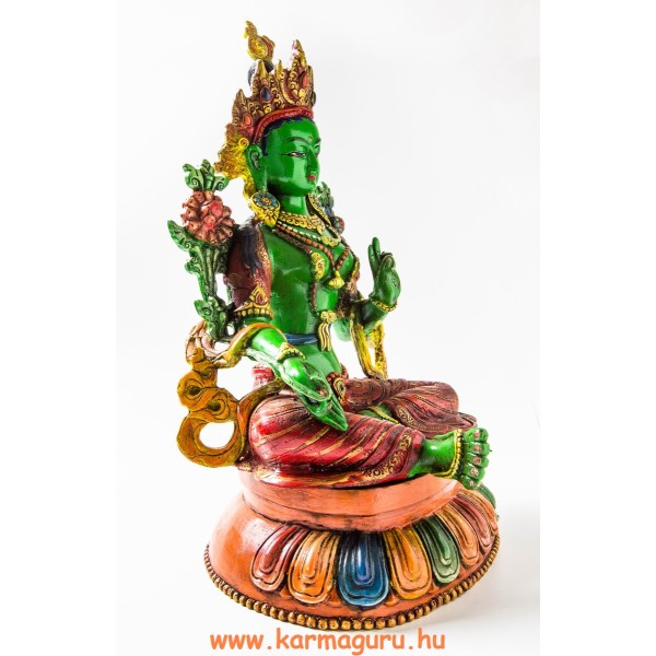 Zöld Tara kézzel festett rezin szobor - 46 cm