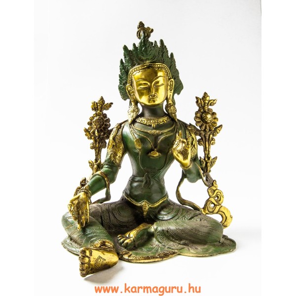 Zöld Tara réz szobor, zöld - arany színű - 38 cm