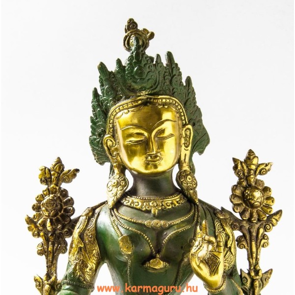 Zöld Tara réz szobor, zöld - arany színű - 38 cm