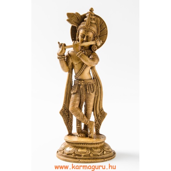 Krishna, csont színű, rezin szobor - 22 cm