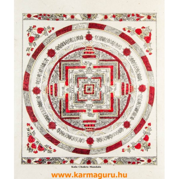 Kalachakra mandala  mártott papír (LOKTA) falikép- piros díszítéssel