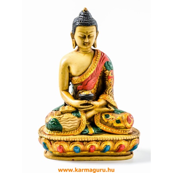 Amitabha Buddha kézzel festett rezin szobor - 14 cm
