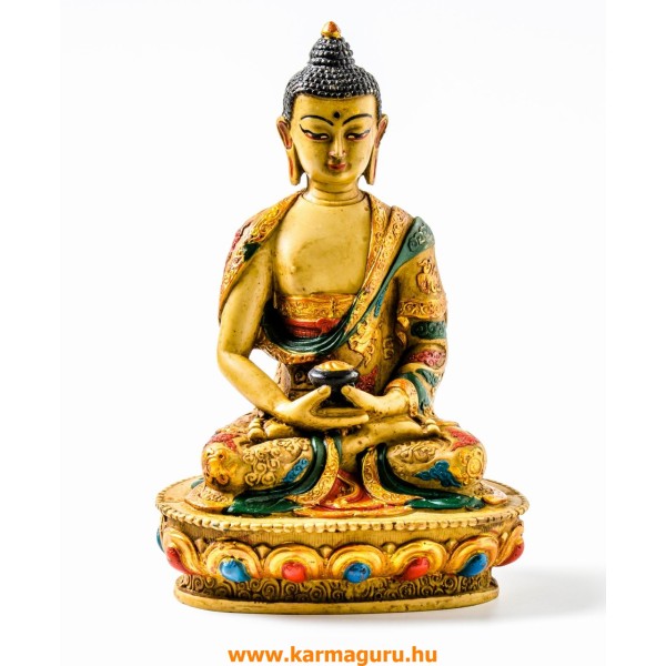 Amitabha Buddha kézzel festett rezin szobor - 20 cm